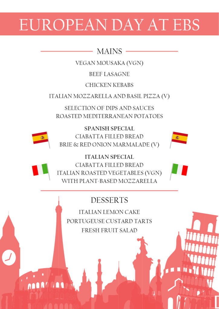 a menu with international foods