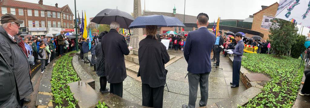 a panorama image of all those paying respects on remembrance sunday in barnet