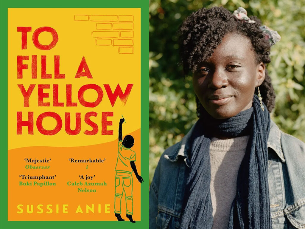 the front cover of to fill a yellow house and a photo of sussie ani