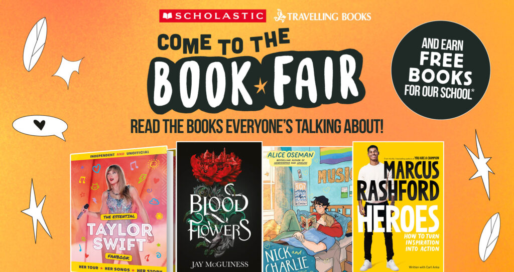 a poster with some new books on to promote the scholastic book fair
