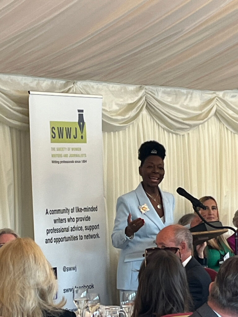 floella benjamin giving a speech at the Society of Women Writers and Journalists